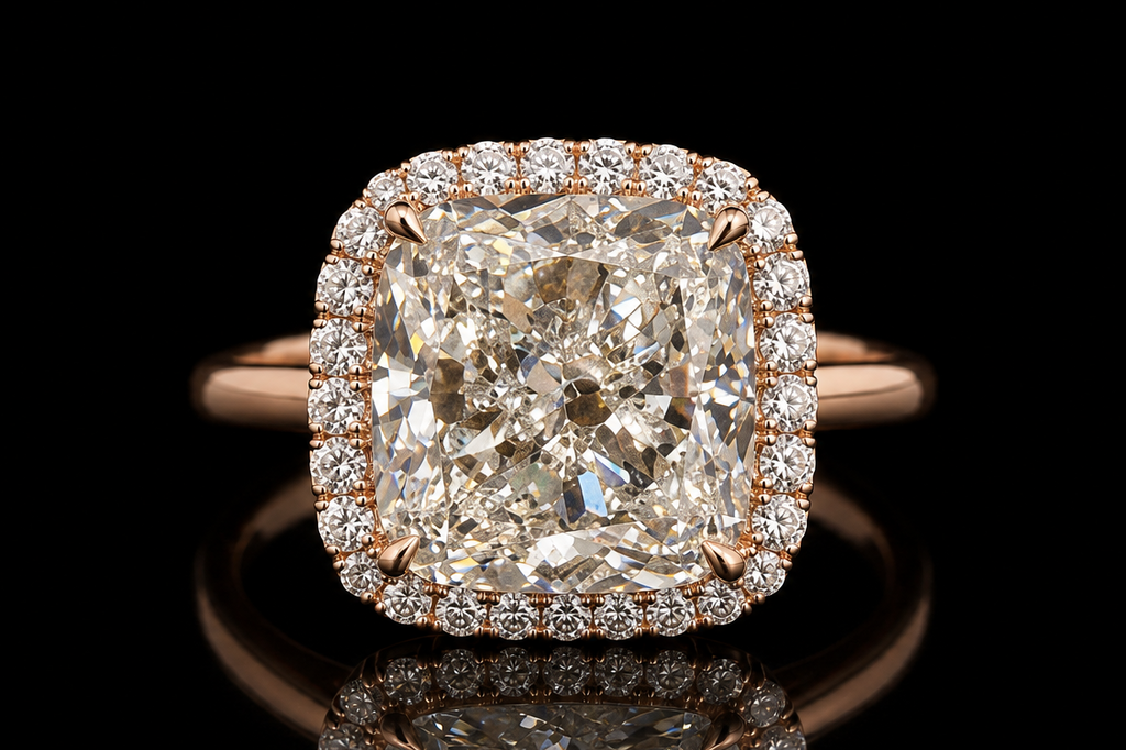 Rose Gold Cushion Diamond Halo Ring (Eng-R005)