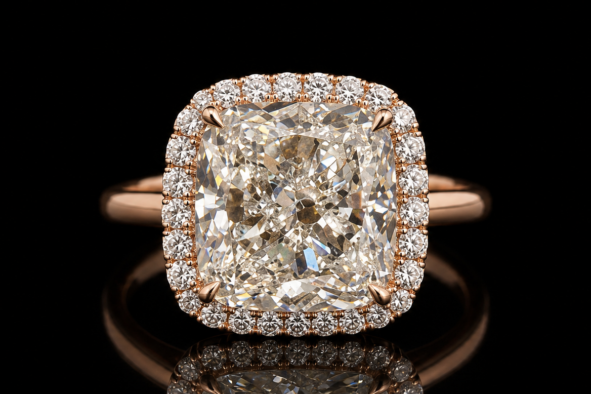 Rose Gold Cushion Diamond Halo Ring (Eng-R005)