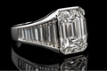Bezel-Set Emerald-Cut Diamond Ring with Graduated Tapered Baguette Diamonds (eng787)