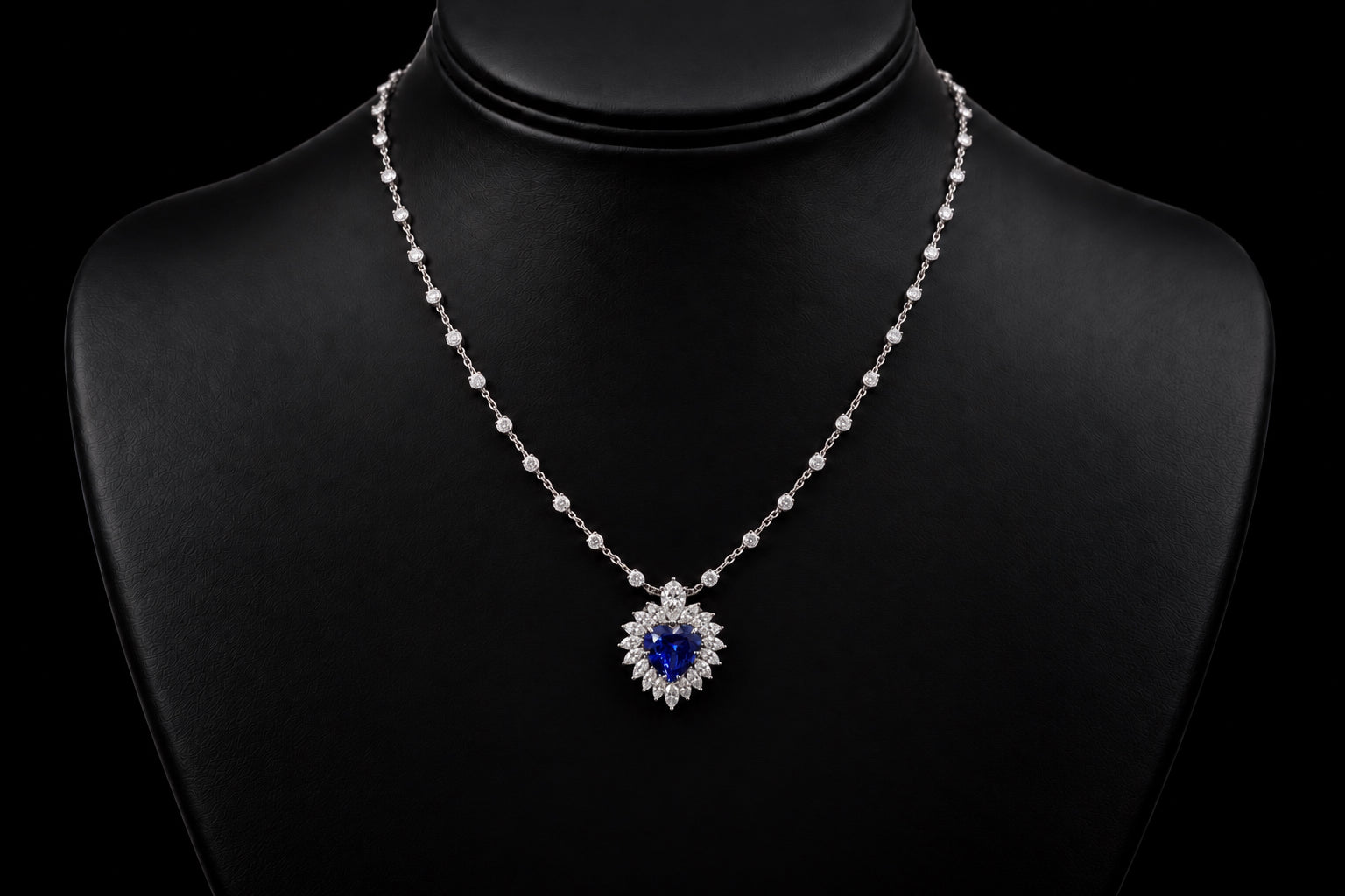 Heart-Shaped Tanzanite & Marquise Diamond Pendant Necklace (Jes001)