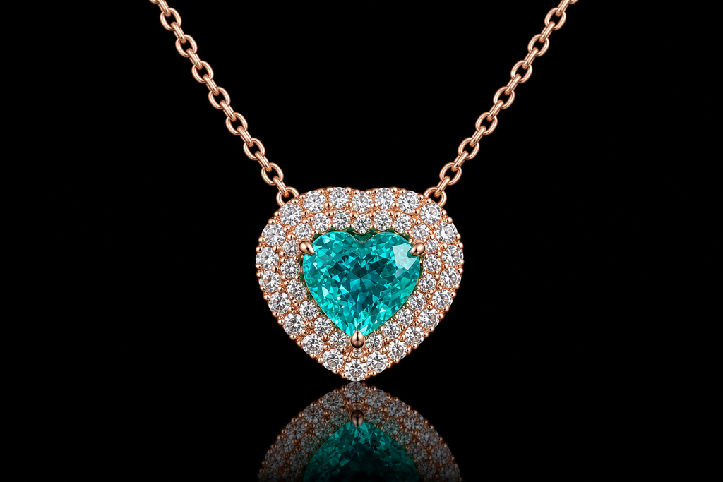 Heart-Shaped Paraiba Tourmaline Diamond Halo Pendant (Pan-n001)