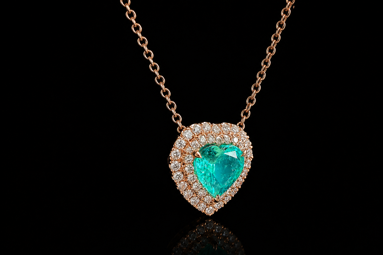 Heart-Shaped Paraiba Tourmaline Diamond Halo Pendant (Pan-n001)