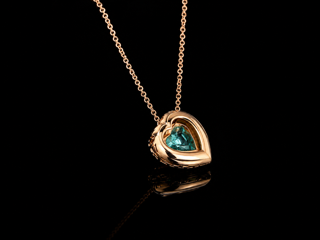 Heart-Shaped Paraiba Tourmaline Diamond Halo Pendant (Pan-n001)