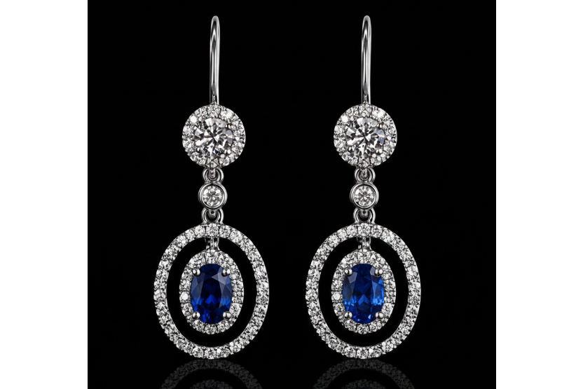 Oval Sapphire Diamond Drop Earrings (Ear-n001)
