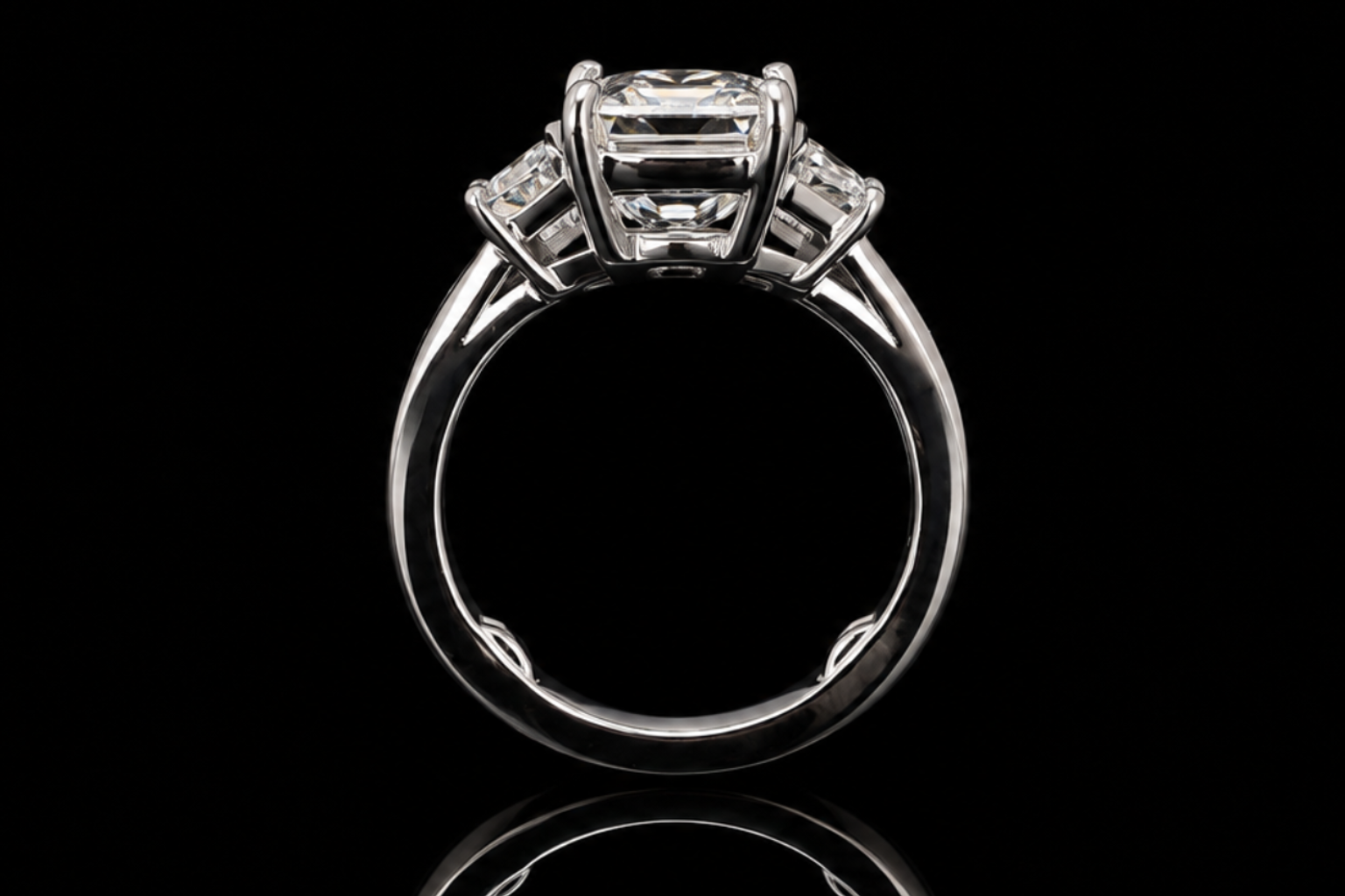 Emerald-Cut Diamond Ring with Trapezoid Side Diamonds (ENG786-1)