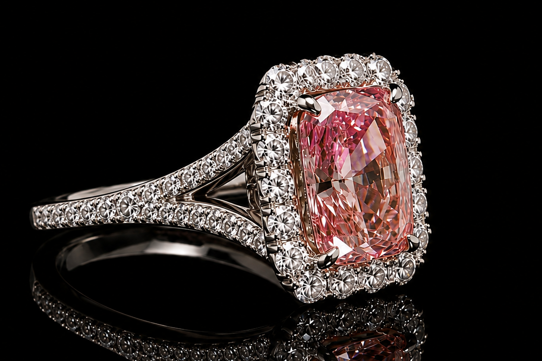 Pink Diamond Halo Ring (eng001-2)