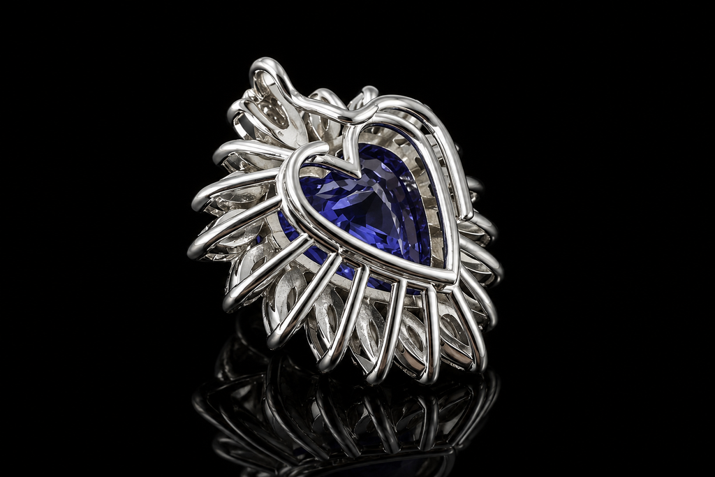 Heart-Shaped Tanzanite & Marquise Diamond Pendant Necklace (Jes001)