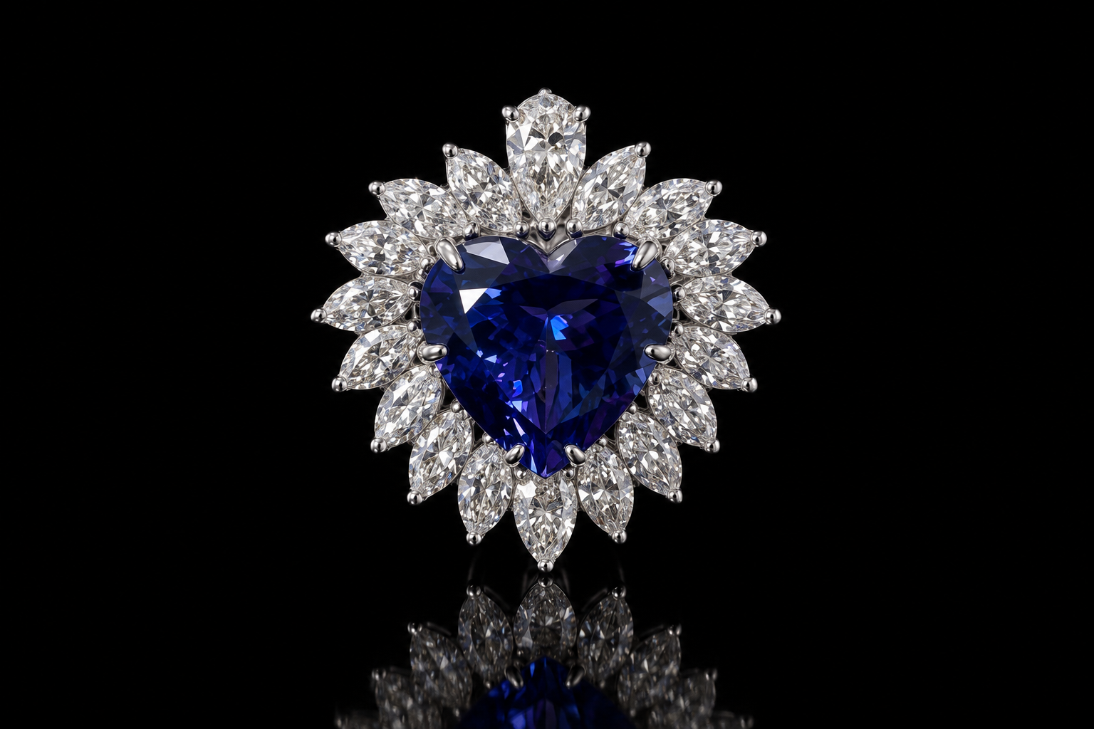 Heart-Shaped Tanzanite & Diamond Statement Necklace (Jes002)