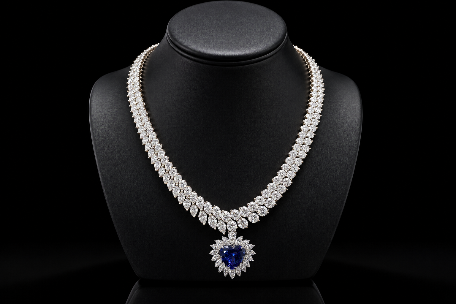 Heart-Shaped Tanzanite & Diamond Statement Necklace (Jes002)