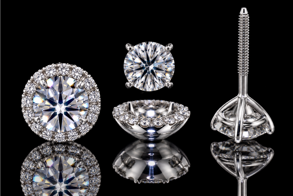 Micropavé Diamond Studs with Removable Halo Jackets (ear002)