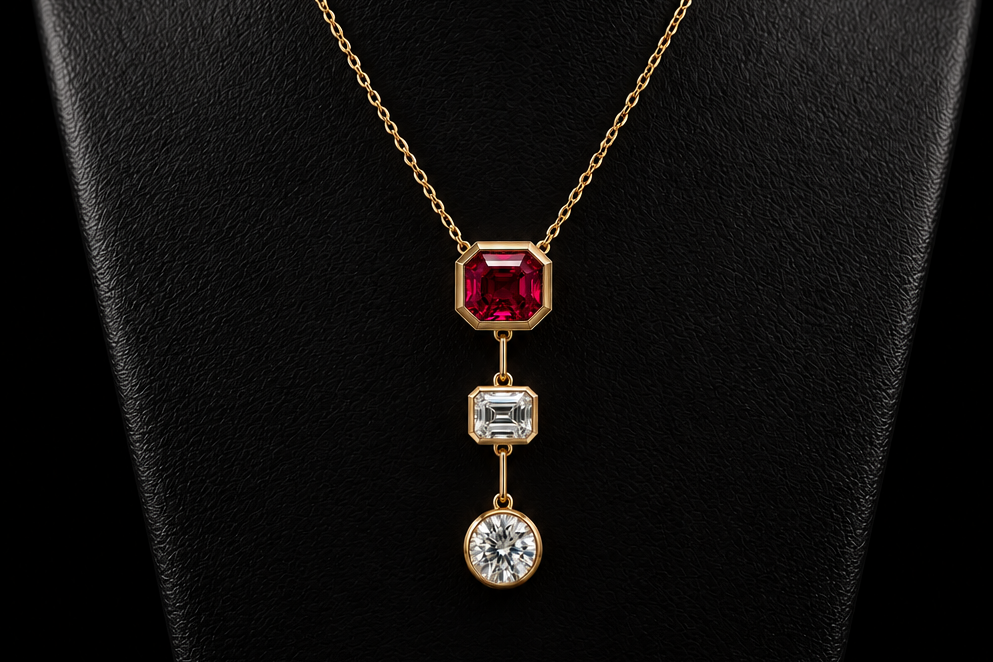 Ruby & Diamond Drop Necklace (Pend01-5)