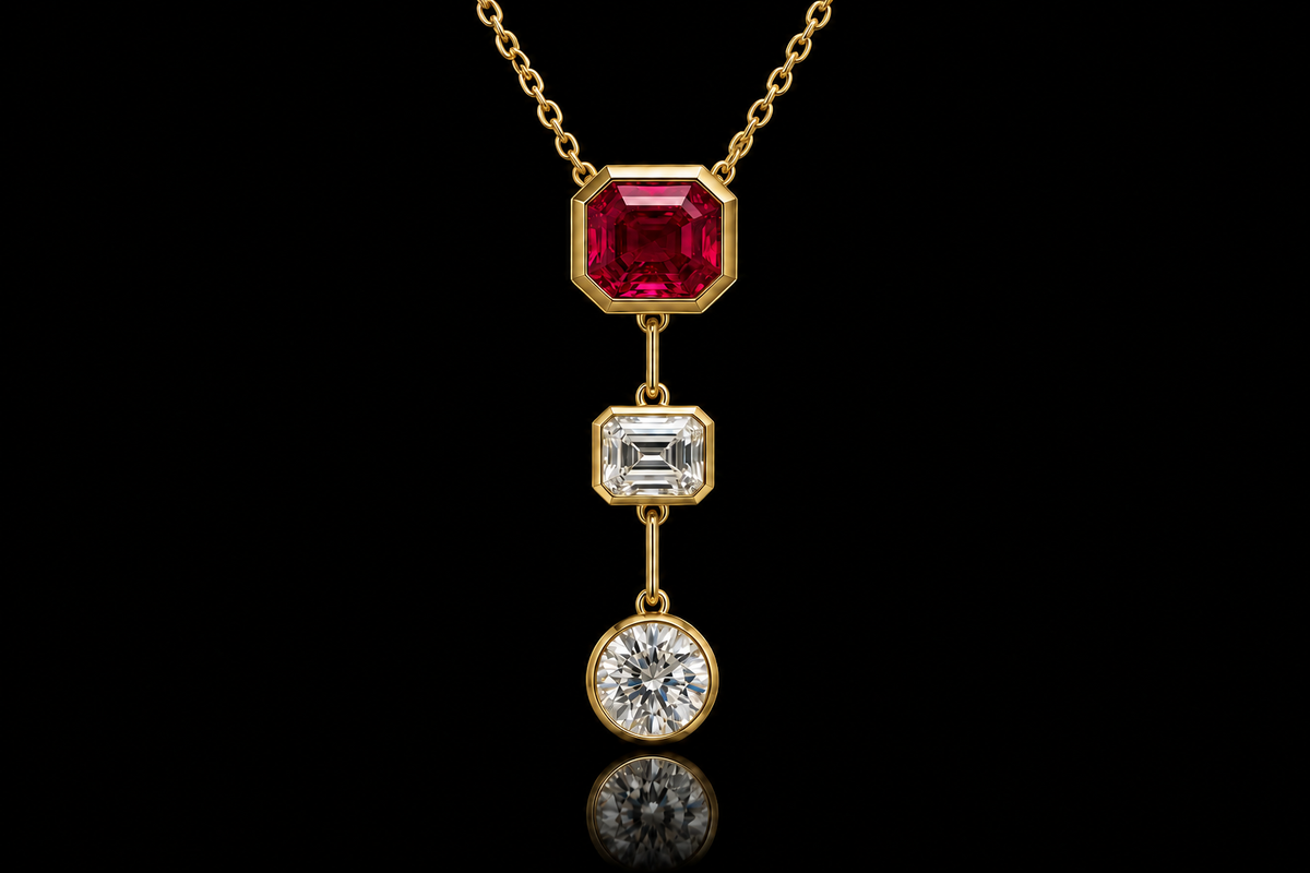 Ruby & Diamond Drop Necklace (Pend01-5)