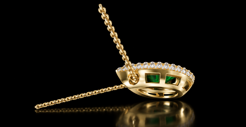 Pear-Shaped Emerald & Double Halo Diamond Necklace (pen-g001)