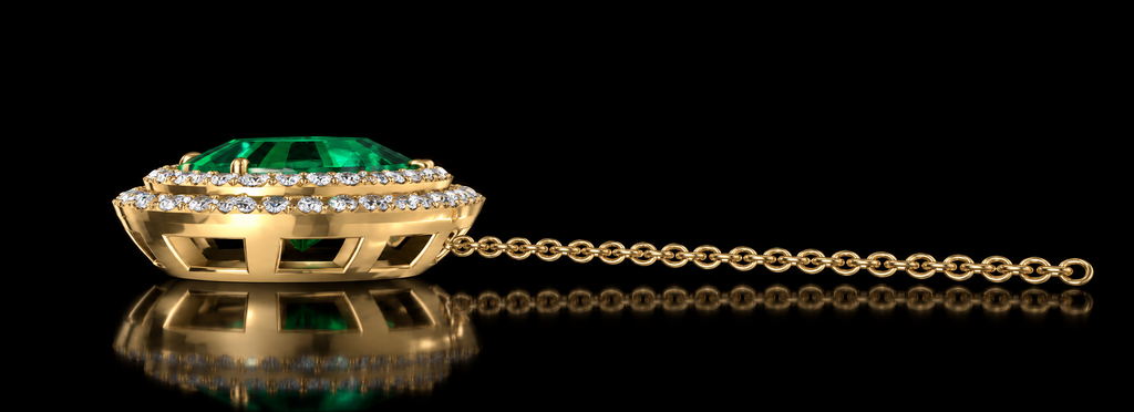 Pear-Shaped Emerald & Double Halo Diamond Necklace (pen-g001)