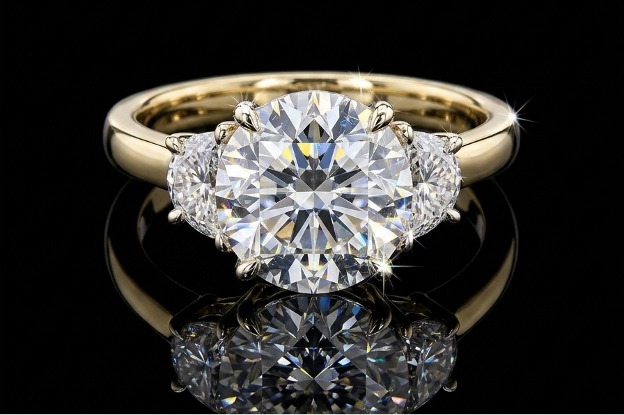 Round Three-Stone Diamond Engagement Ring (eng785)