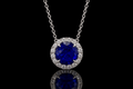 14K White Gold Sapphire & Micropavé Diamond Halo Necklace (pend117)