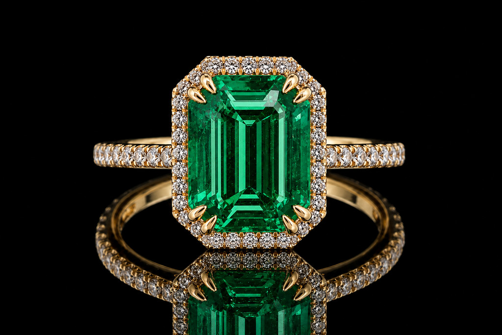 Emerald Cut Emerald Halo Engagement Ring (eng105)
