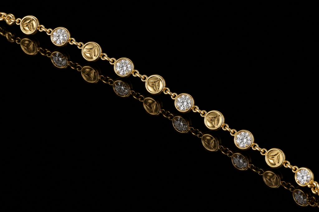 Diamond & Gold Medallion Station Bracelet (brac056)