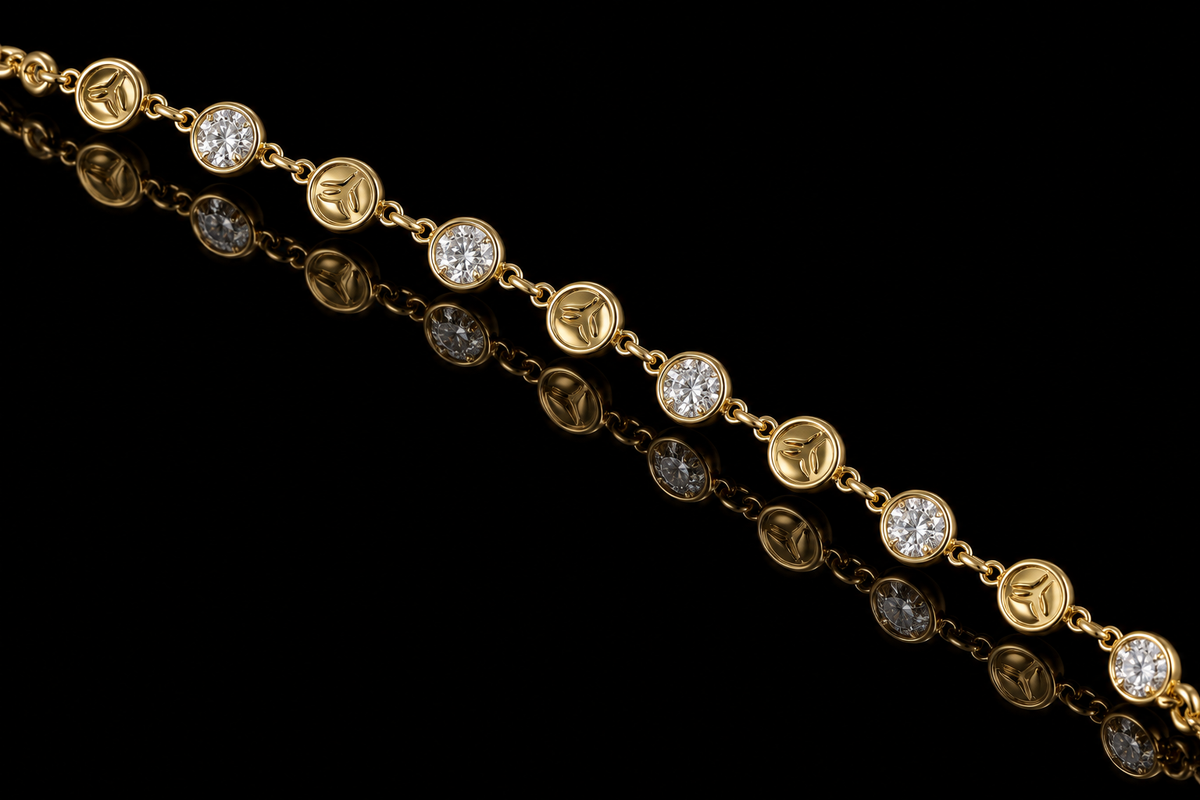 Diamond & Gold Medallion Station Bracelet (brac056)