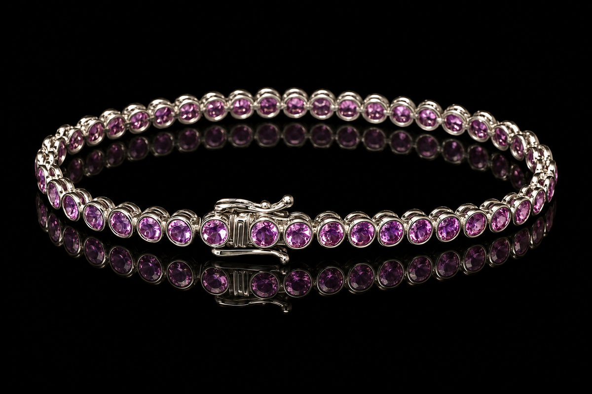 Round Amethyst Bezel-Set Tennis Bracelet (brac054)