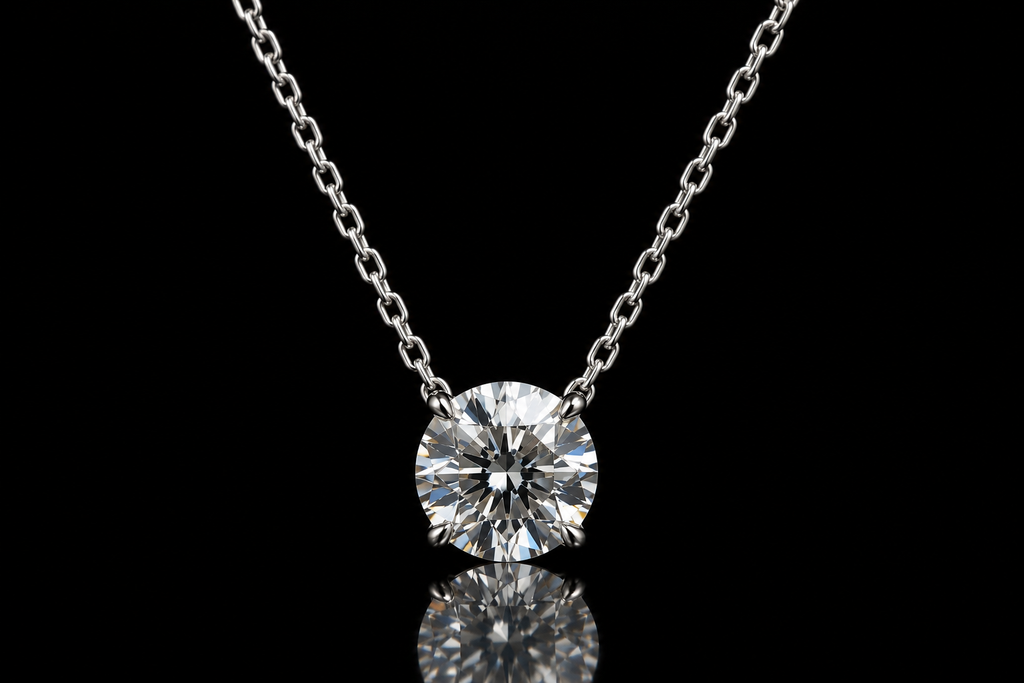 14K White Gold Diamond Solitaire Pendant (pend123)