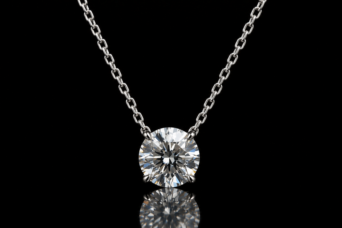 14K White Gold Diamond Solitaire Pendant (pend123)