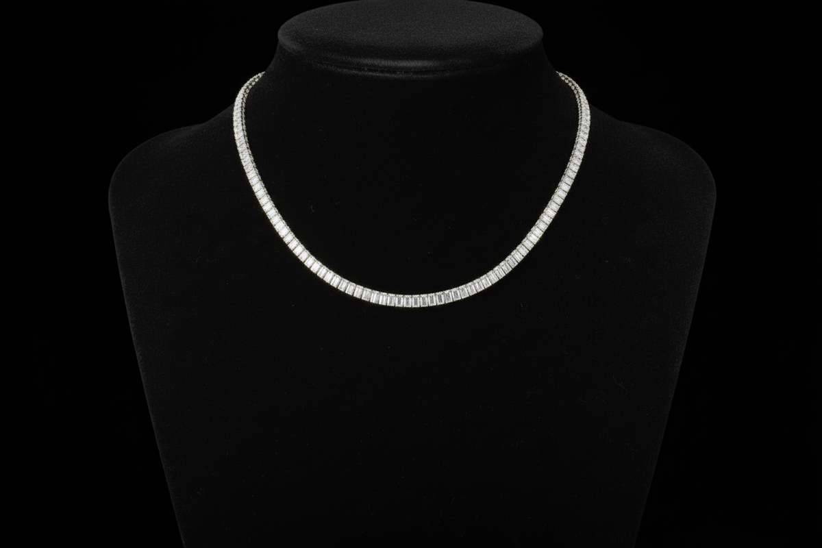 Emerald-Cut Diamond Tennis Necklace (pend131)