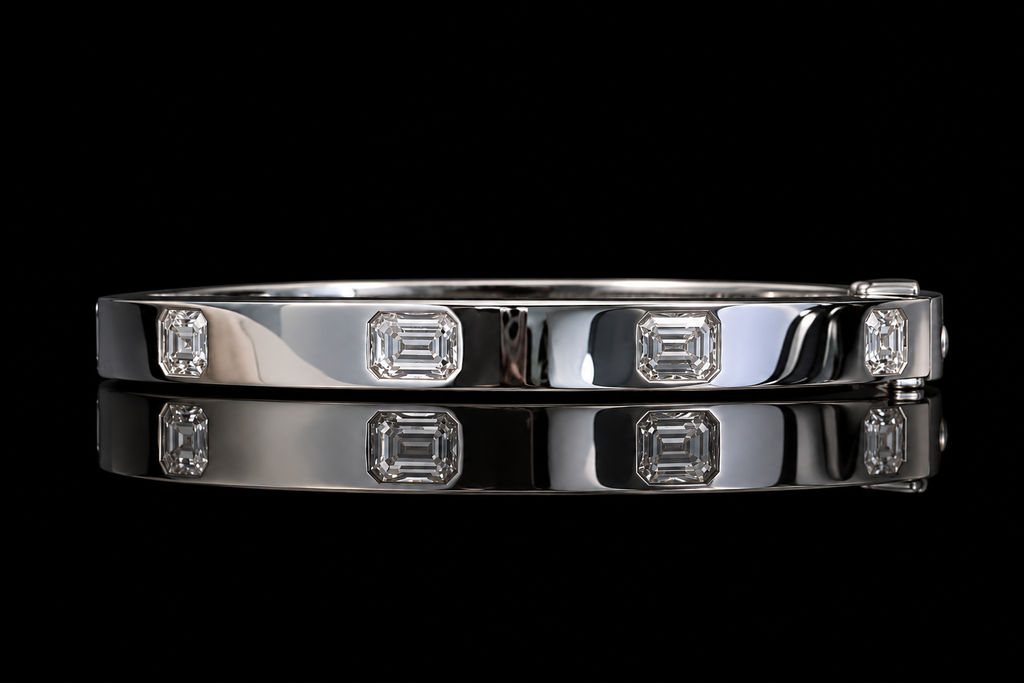 Emerald-Cut Diamond Bangle Bracelet (brac040)