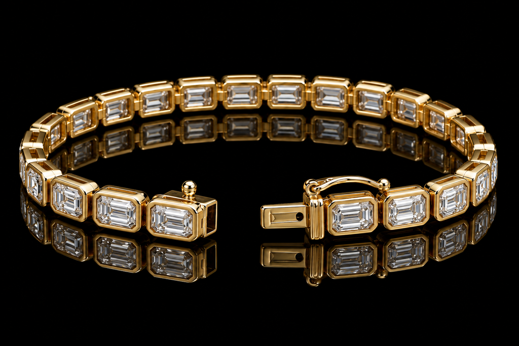 Emerald-Cut Diamond Bezel Tennis Bracelet (brac045)