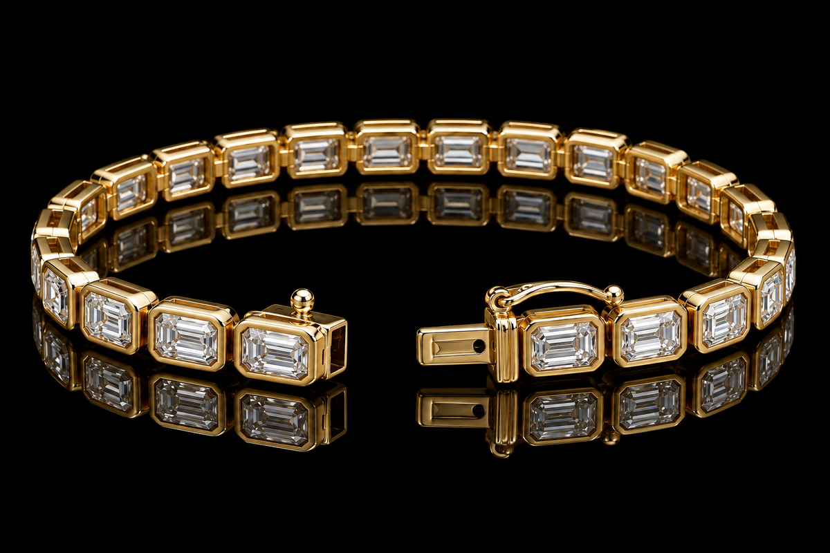 Emerald-Cut Diamond Bezel Tennis Bracelet (brac045)