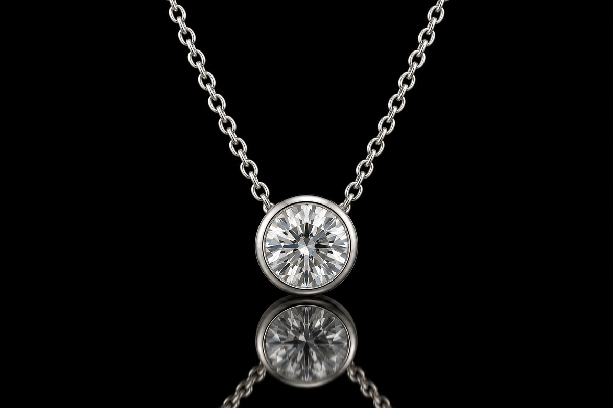 Platinum Bezel-Set Diamond Necklace (pend121)