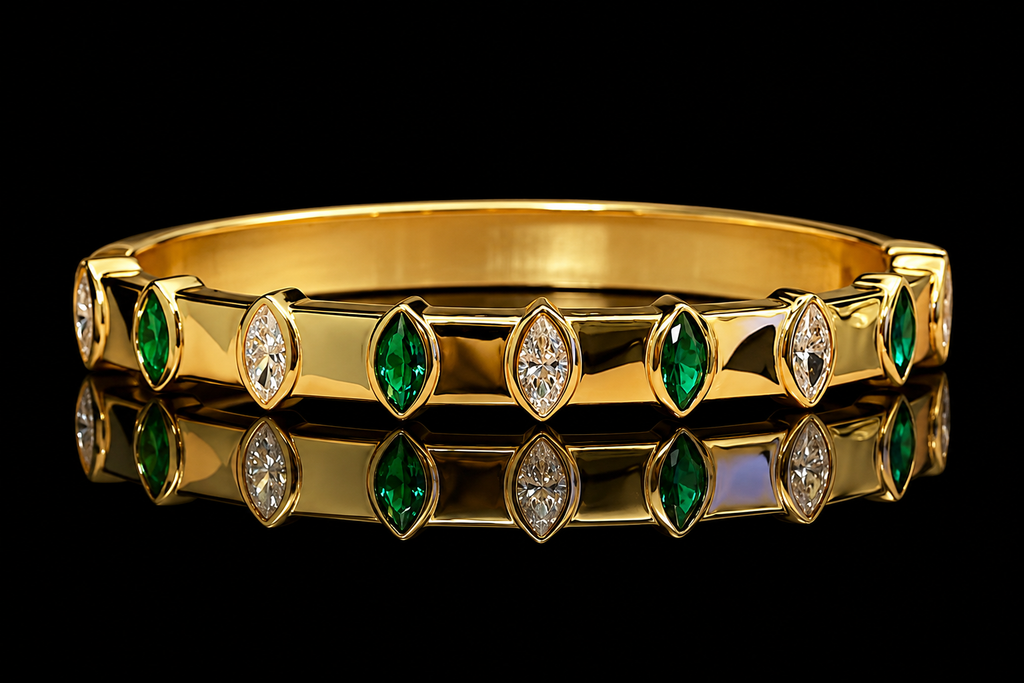 Marquise & Oval Diamond and Emerald Bezel Bangle (brac050)