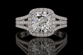 Cushion Cut Diamond Halo Triple Split Shank Engagement Ring (eng036)