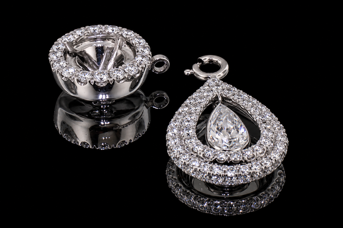 Convertible Diamond Halo & Drop Earrings (ear076)