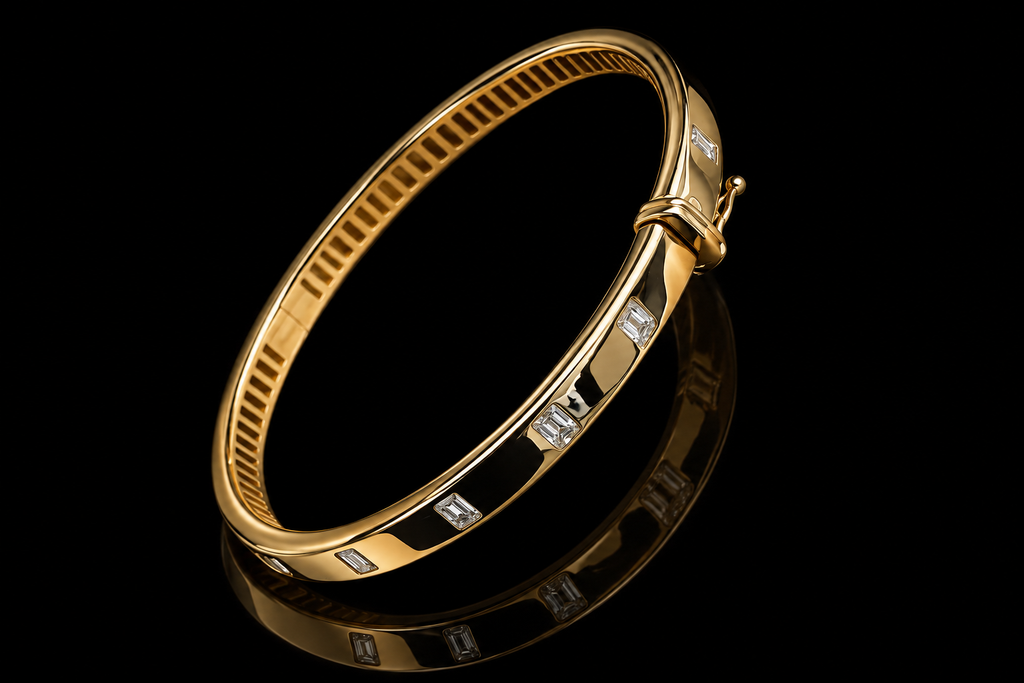 Emerald-Cut Diamond Station Bangle (brac039)