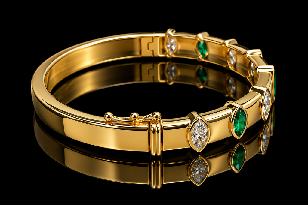 Marquise & Oval Diamond and Emerald Bezel Bangle (brac050)