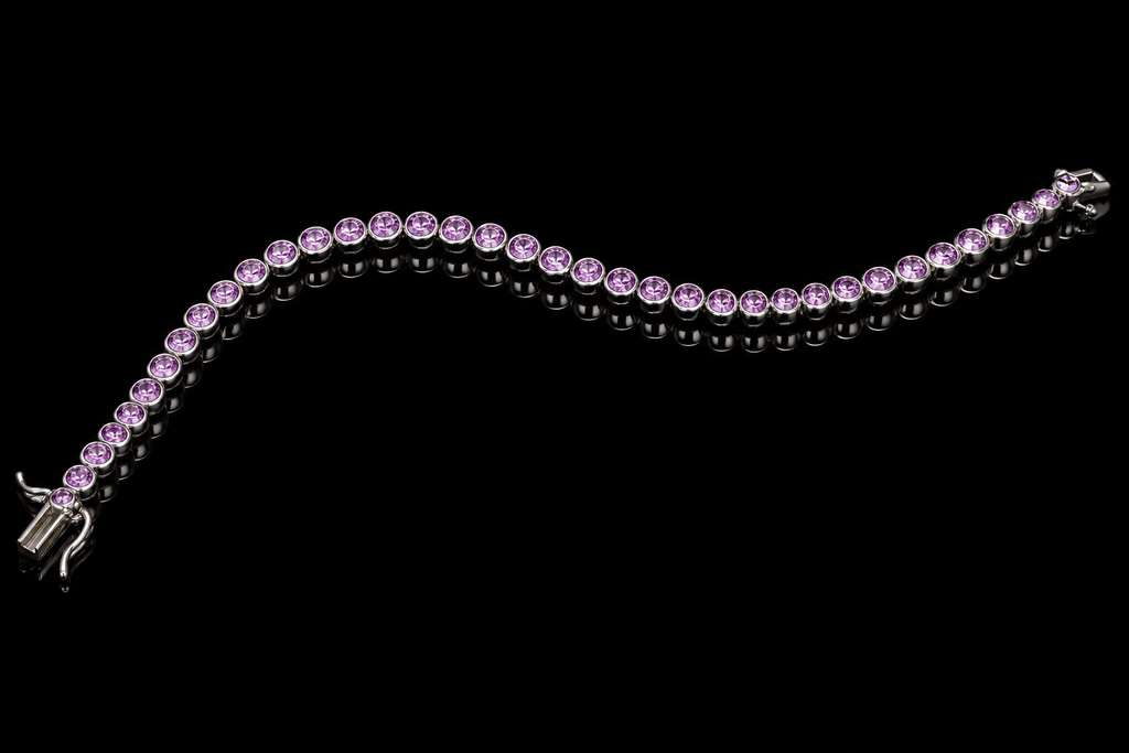 Round Amethyst Bezel-Set Tennis Bracelet (brac054)