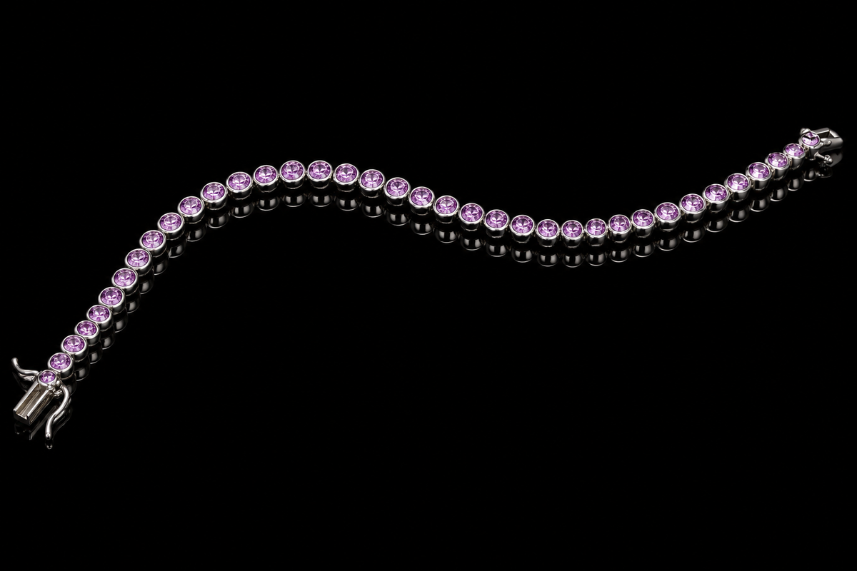 Round Amethyst Bezel-Set Tennis Bracelet (brac054)
