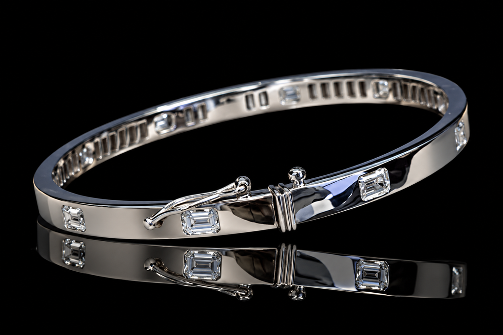 Emerald-Cut Diamond Station Bangle (brac041)