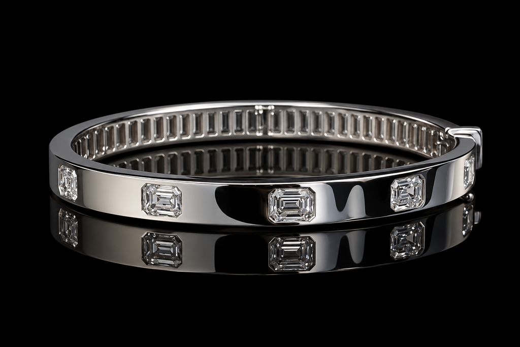 Emerald-Cut Diamond Bangle Bracelet (brac040)