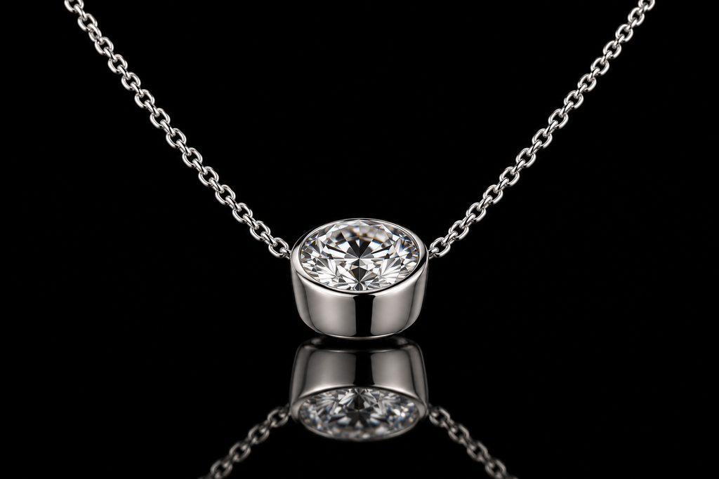 Platinum Bezel-Set Diamond Necklace (pend121)