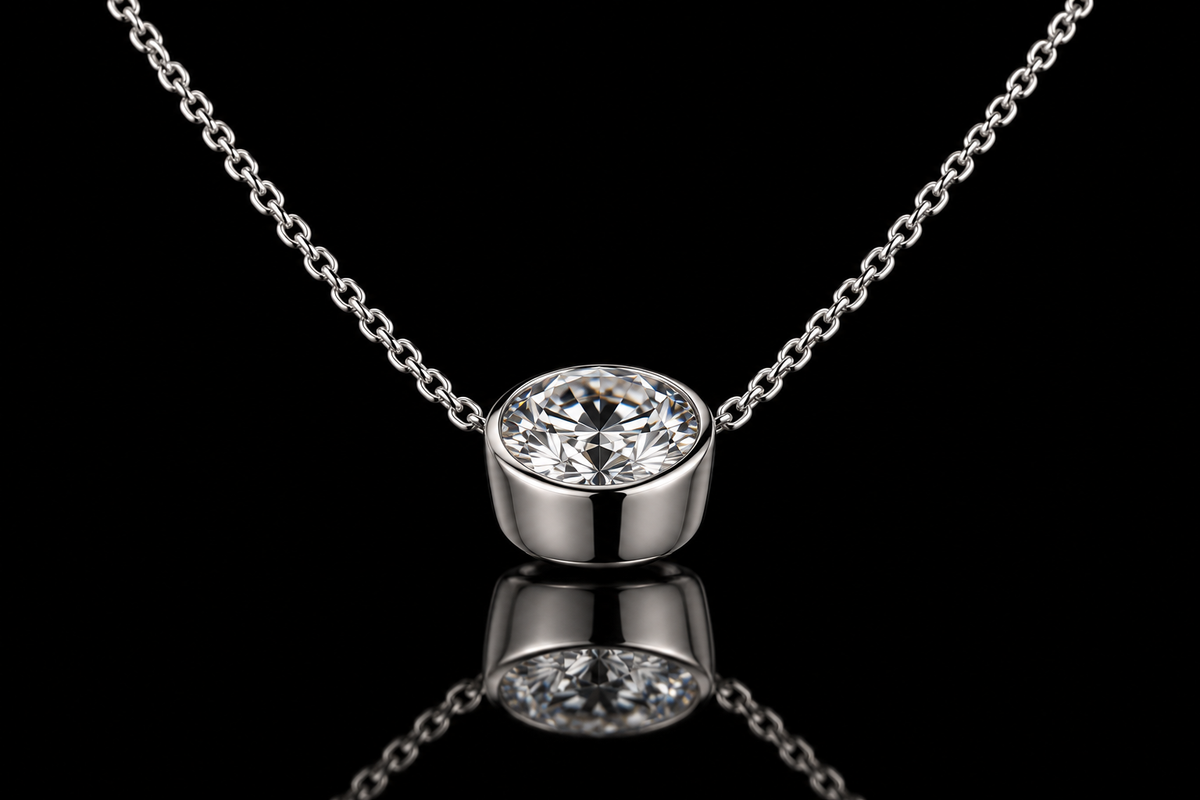 Platinum Bezel-Set Diamond Necklace (pend121)
