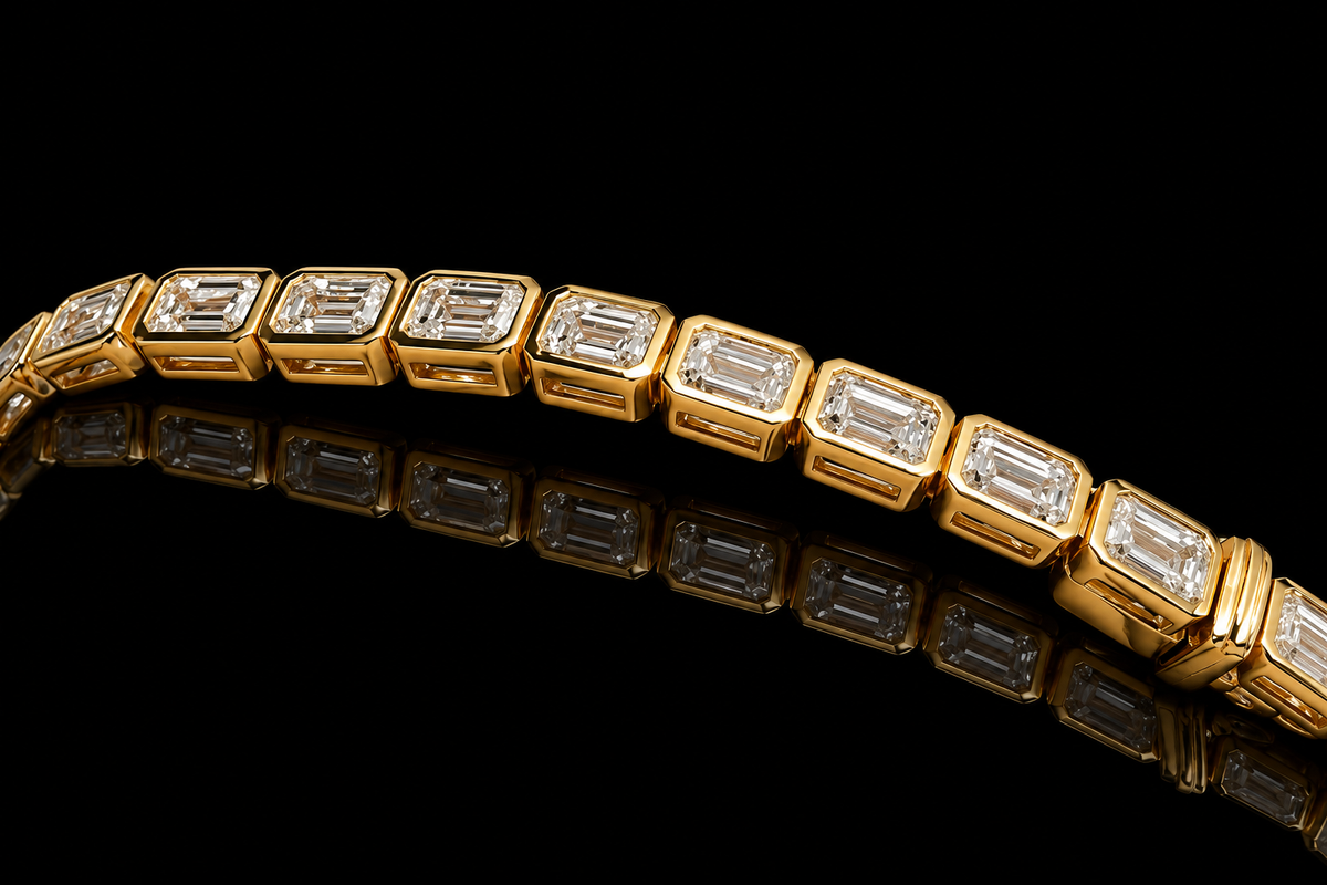 Emerald-Cut Diamond Bezel Tennis Bracelet (brac045)