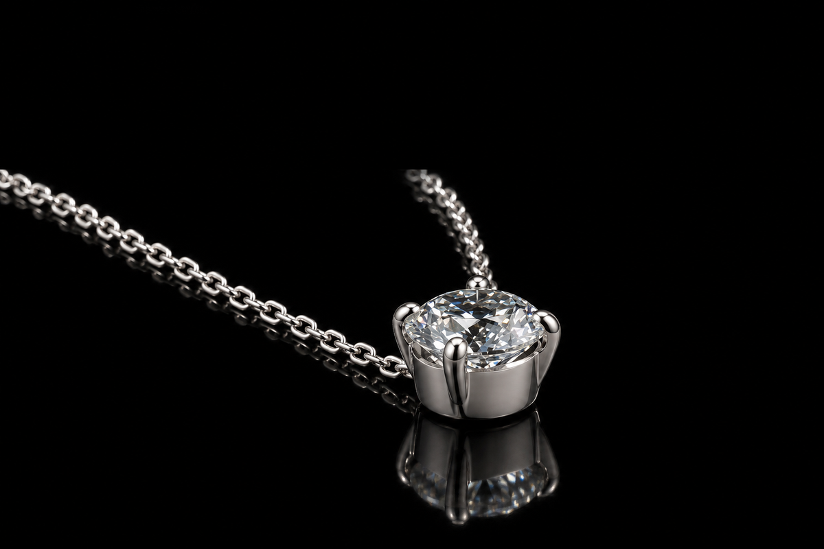 14K White Gold Diamond Solitaire Pendant (pend123)