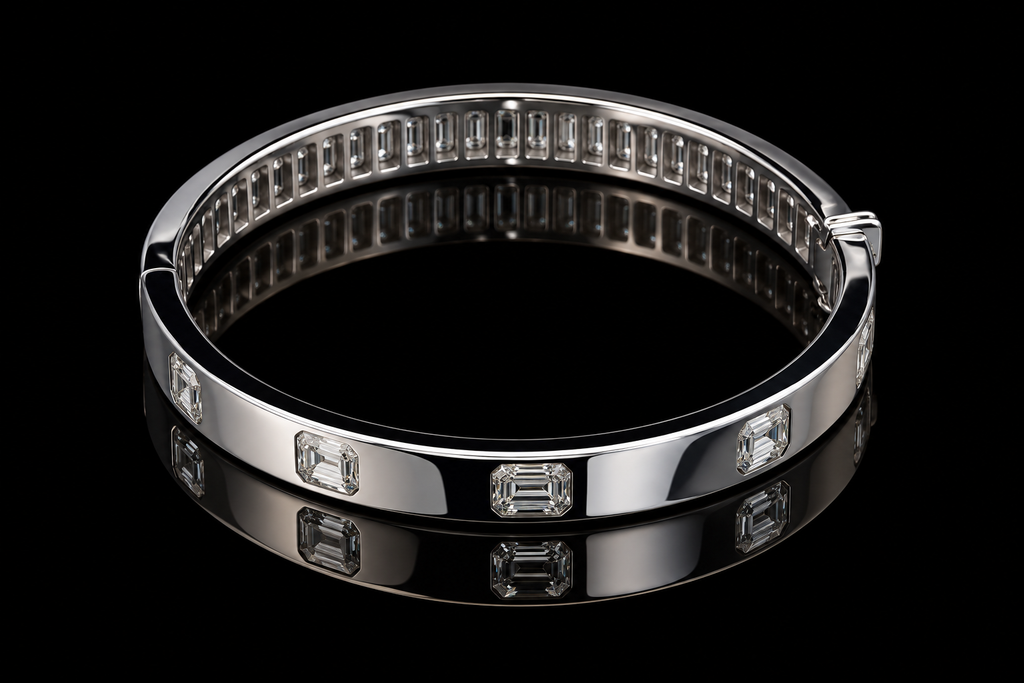 Emerald-Cut Diamond Bangle Bracelet (brac040)