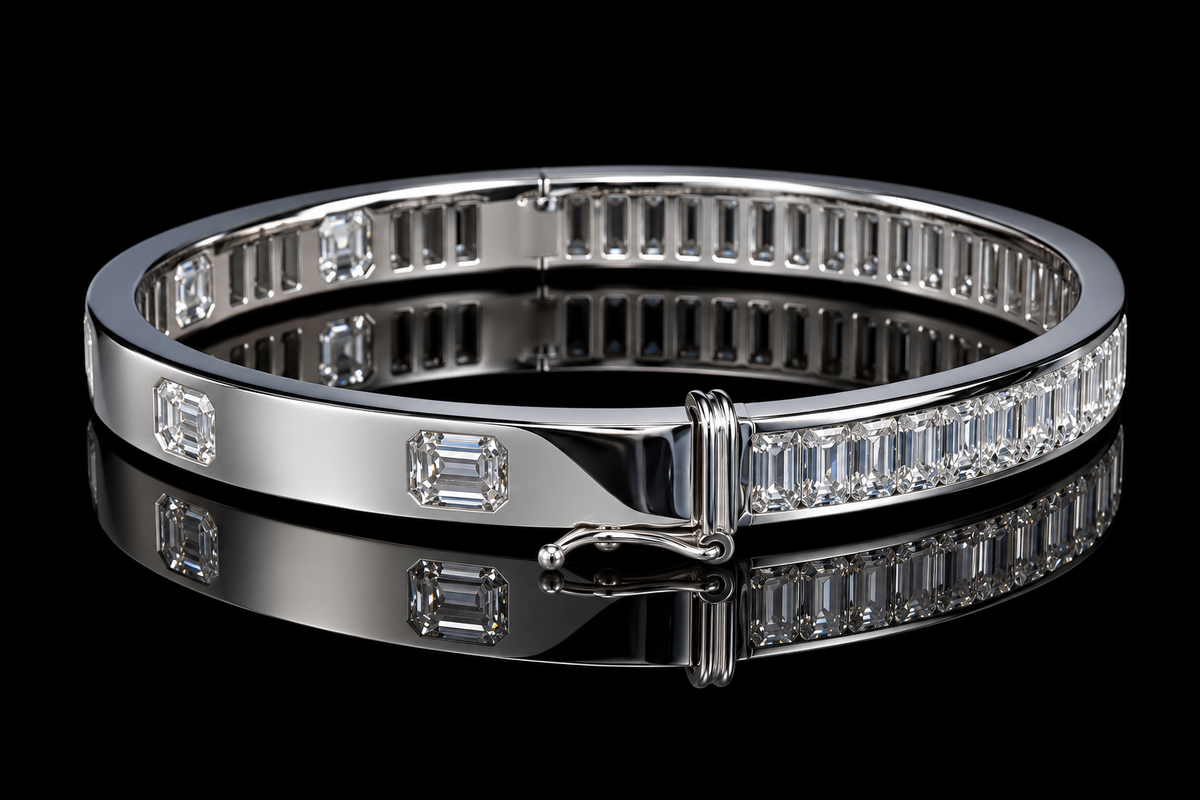 Emerald-Cut Diamond Bangle Bracelet (brac040)