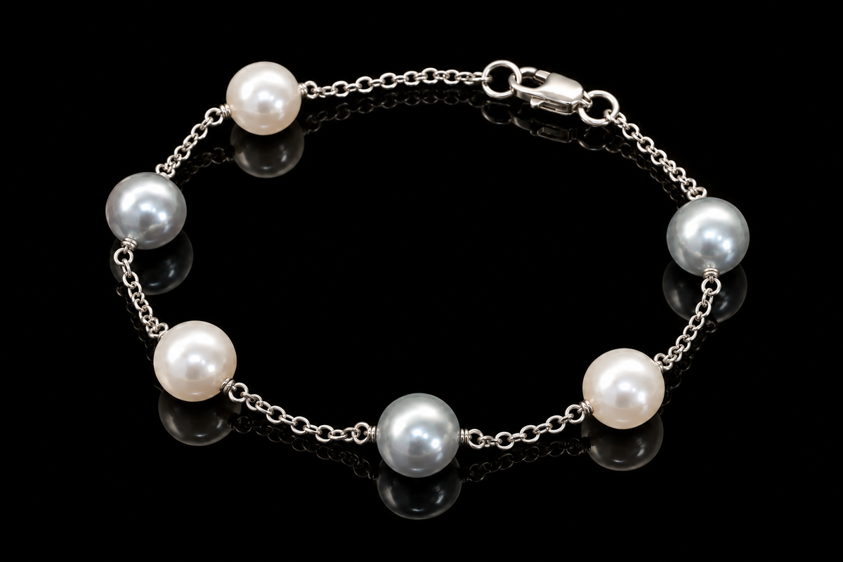 Two-Tone Pearl Station Bracelet (brac030)