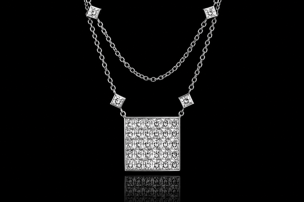 Princess-Cut Diamond by the Yard Necklace (pend063)