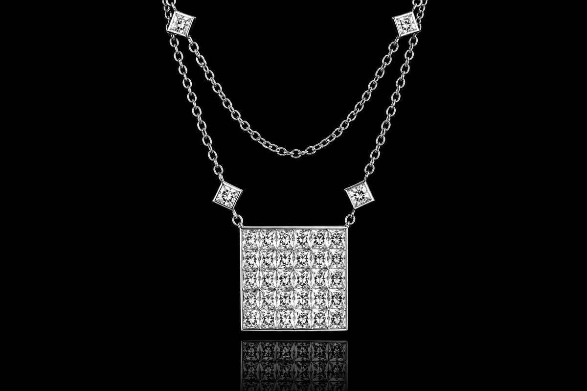 Princess-Cut Diamond by the Yard Necklace (pend063)