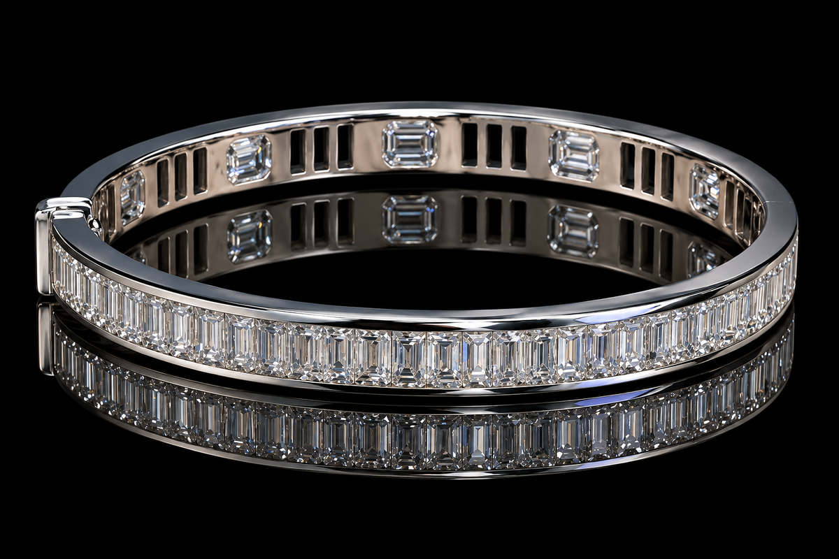 Emerald-Cut Diamond Bangle Bracelet (brac040)
